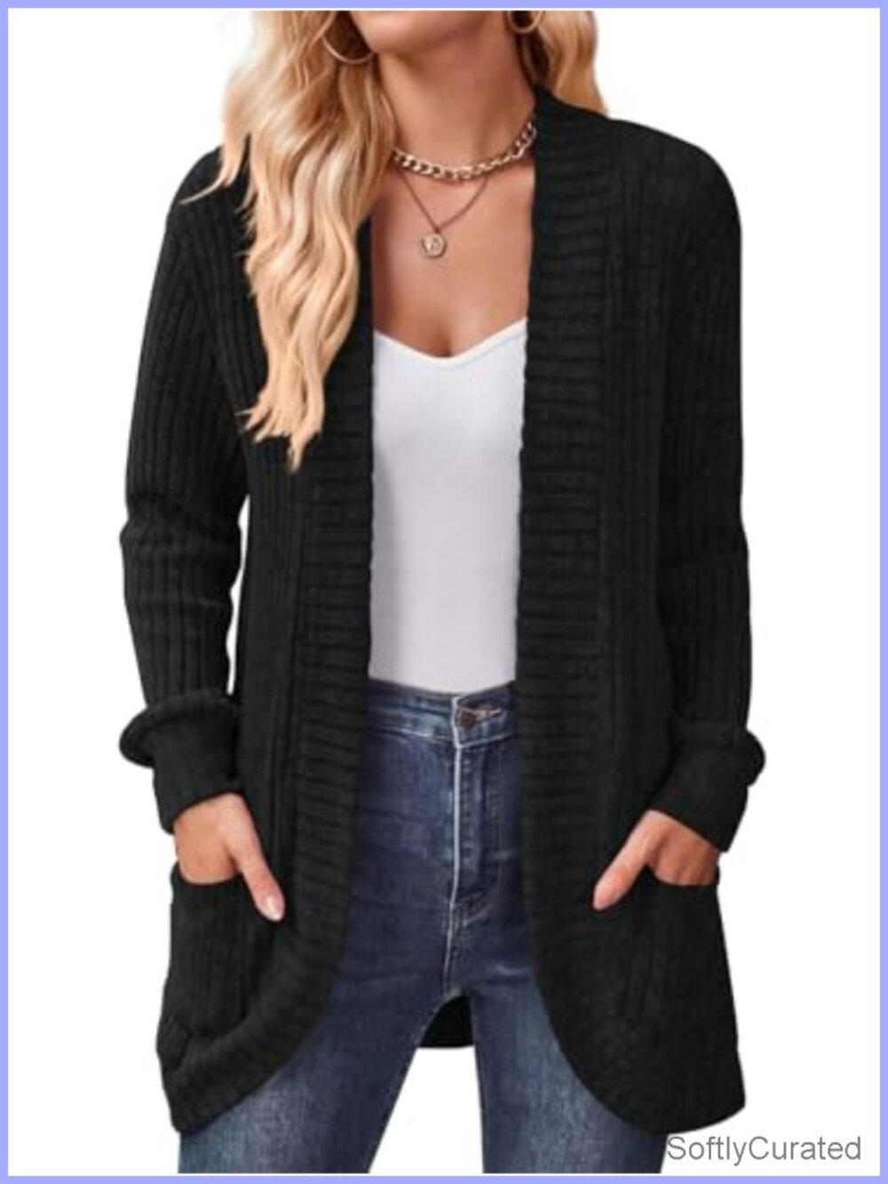 Womens Long Cardigan Sweater Lightweight Open Front Pocket